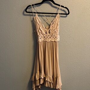 Free People Nude Lace Mini Dress